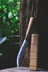 Enep knife of a Thai native. Sheaths made of tiger pattern wood