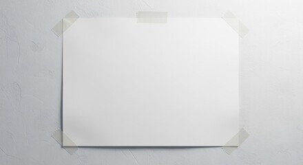 A photo of a blank paper poster with tape attached to the wall/壁にテープで留めた白紙ポスターの写真