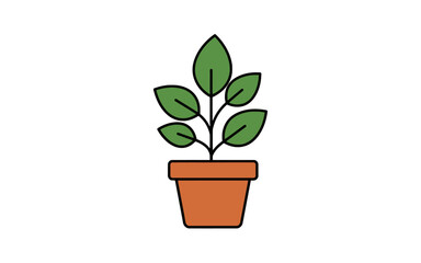 Obraz premium A simple illustration of a potted plant with green leaves and a brown pot.