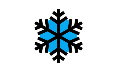 A bold, graphic snowflake icon with black arms and a light blue hexagonal center on a white background.