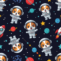 Playful astronaut dogs and rockets in a seamless space pattern inspiring adventure and dreams