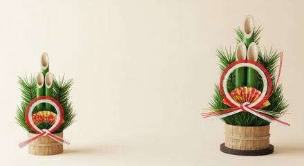 Celebrate the New Year by arranging New Year's decorations in an orderly manner/正月飾りを整然に並べて新年を祝う