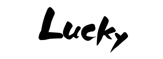 Brush lettering text "LUCKY" (handwritten calligraphy)