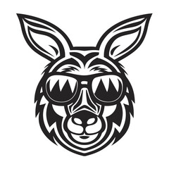 Black and white kangaroo face wearing sunglasses presents a unique monochrome style