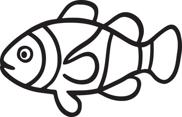 Clownfish line art silhouette vector illustration. Sea clown fish. Amphitryon ocularist. Vector illustration in black outline on a white background
