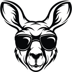 Black and white kangaroo head wears sunglasses with a cool demeanor staring ahead