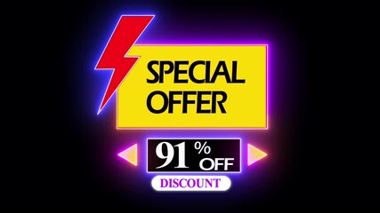Special Offer 91 Percent Off Discount with Creative Brush Stroke Animation, Modern Sale Banner, Business Promotion Concept for Marketing and Advertising.