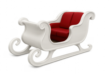 White christmas sleigh with red seats isolated cutout