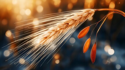 Golden Wheat Ear in Sunlight, Agricultural Field, Harvest Season, Natures Bounty, Organic Farming.