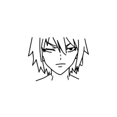 Black and white hot anime character line art illustration, stylish minimal outline drawing in clean style