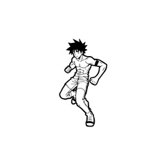 Black and white hot anime character line art illustration, stylish minimal outline drawing in clean style