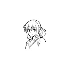 Black and white hot anime character line art illustration, stylish minimal outline drawing in clean style