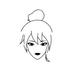 Black and white hot anime character line art illustration, stylish minimal outline drawing in clean style