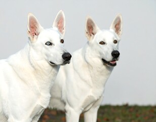 Two white dogs, side-by-side
