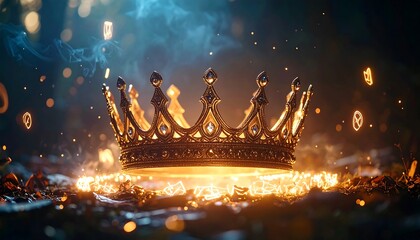 Golden Crown with Sparkling Lights and Mystical Atmosphere