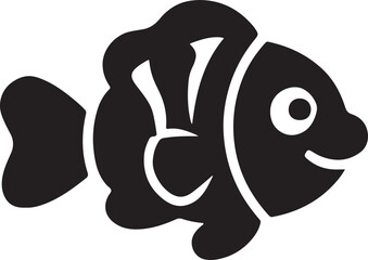 Cute clown fish silhouette on white background.