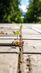 A small plant pushing through a paved walkway