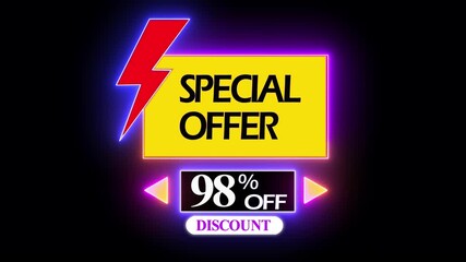 Special Offer 98 Percent Off Discount with Creative Brush Stroke Animation, Modern Sale Banner, Business Promotion Concept for Marketing and Advertising.