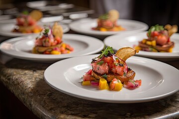 Appetizers of fresh salmon and mango