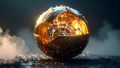 Golden Orb with Intricate Detailing Glowing and Displaying Internal Structure