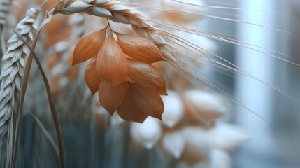 Close-up of wheat and hops, symbols of brewing and agriculture.