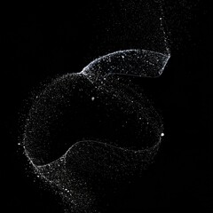 Abstract swirling liquid particles on black background