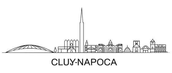 Fototapeta premium Cluj-Napoca Line Art city skyline. Black cityscape. with white background