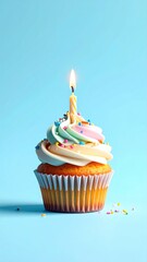 Delicious cupcake with a lit candle