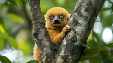 Obraz premium Golden lemur infant in a jungle tree