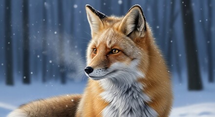 Obraz premium Realistic Portrait of a Fox in a Snowy Winter Landscape Scene