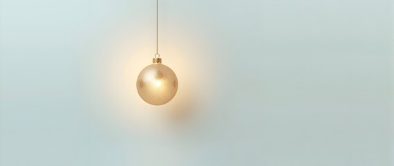 Minimalist golden Christmas ornament with soft glowing light on pastel background