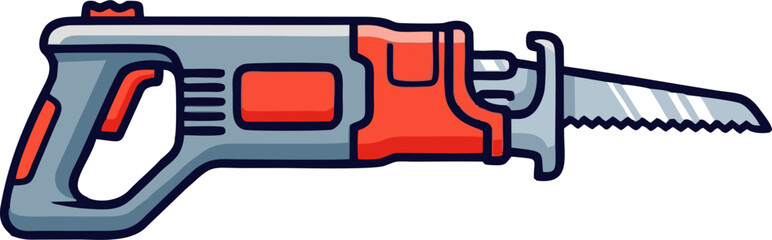 Cartoon Reciprocating Saw with Orange Accents and Dark Blue Outlines