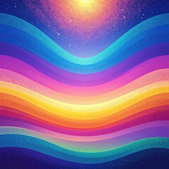 Abstract rainbow wavy lines against a starry background.  A sun-like central point radiates light