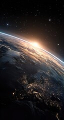 Fototapeta premium Earth rising from space, sunrise