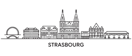 Naklejka premium Strasbourg Line Art skyline. Black Baton Rouge city. with white background