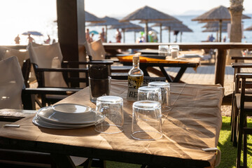 restaurant table in cafe near the beach