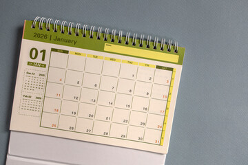 Hello January. Planning calendar for January 2026 on the desktop.