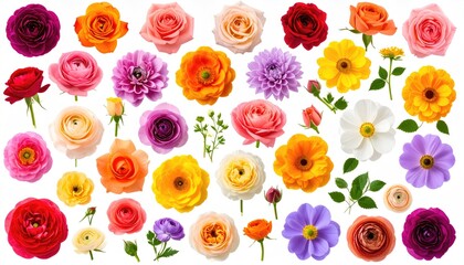 A colorful array of flowers, from various angles and colors