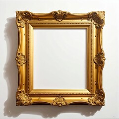 Golden ornate picture frame against white background