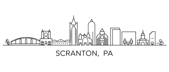 Fototapeta premium Scranton, PA Line Art skyline horizontal banner. with white background