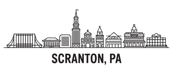 Scranton, PA Line Art skyline horizontal banner. with white background