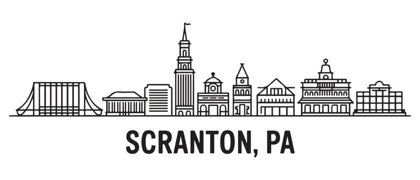 Scranton, PA Line Art skyline horizontal banner. with white background