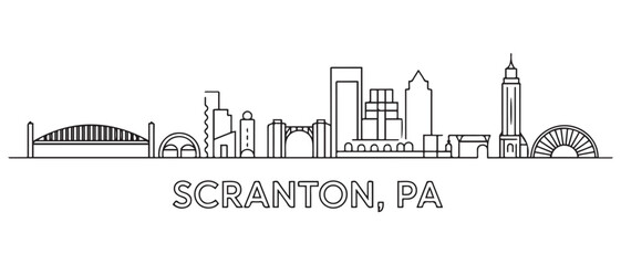 Scranton, PA Line Art skyline horizontal banner. with white background