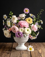 A vibrant floral arrangement in a white vase