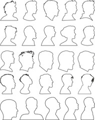 User profile icon set. Profile, people silhouette, person, avatar, sign up button vector collection.Black silhouette avatar collection of men heads, profile icons, human face outline, vector design