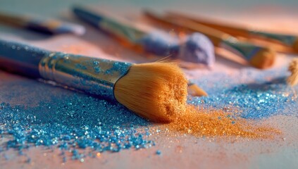Fototapeta premium Close-up of paintbrushes and glitter
