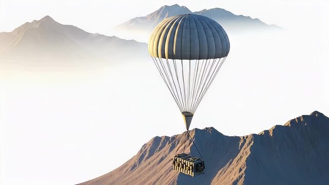 Parachute Landing on Mountain Peak - Conceptual Illustration