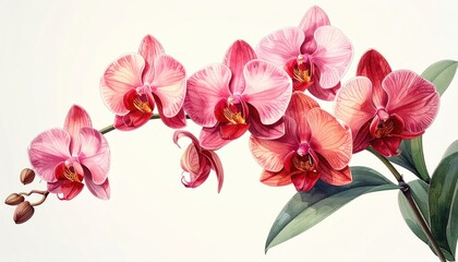 Vibrant pink and red orchids on a stem