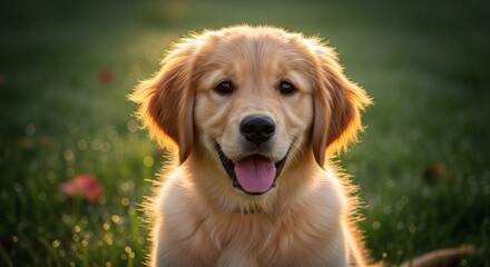 Obraz premium Radiant Portrait of a Golden Retriever Puppy in Natural Setting