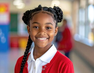 Smiling young girl in a school hallway